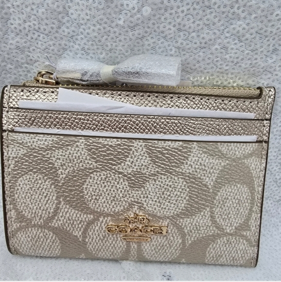 Coach Mini Skinny ID Card Case Golden  Pearlized Metallic Crossgrain Leather - Picture 2 of 8